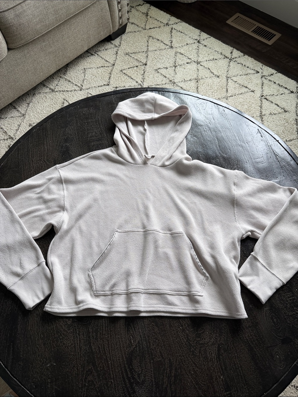 Gilly Hicks Soft Taupe Waffle-Knit Hooded Pullover